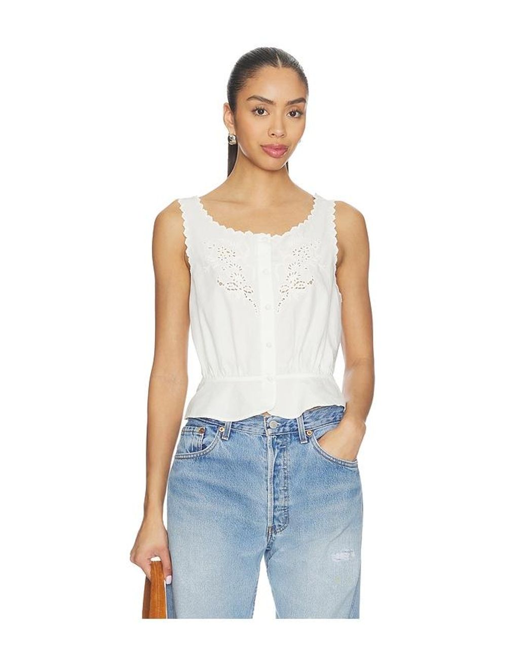 Re/done Blue Jerry Tank Blouse Top