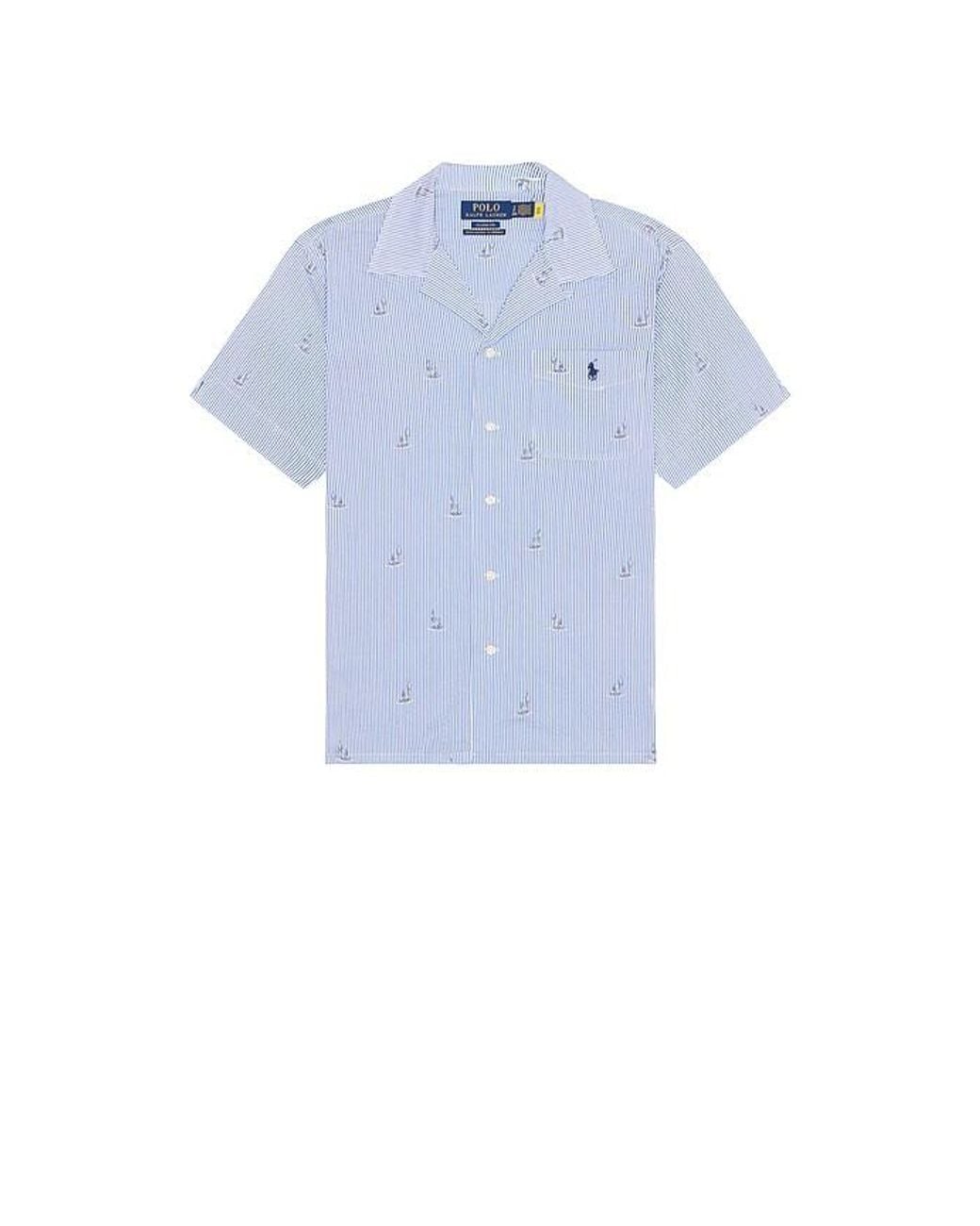 Polo Ralph Lauren White Seersucker Sailboat Print Andy Camp Shirt for men