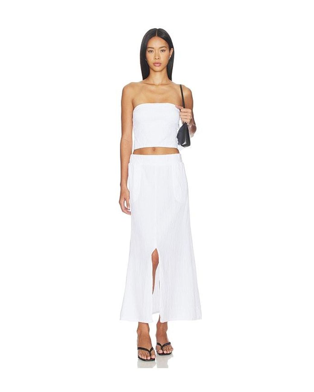 Bobi White Split Front Maxi Skirt