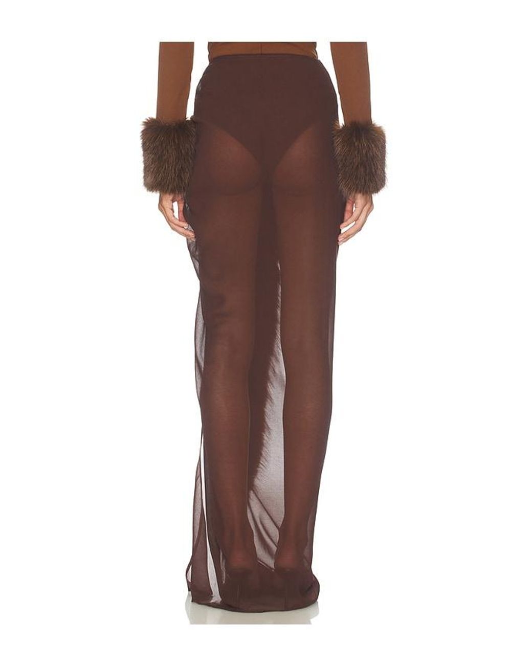 Bronx and Banco Brown Mesh & Faux Fur Maxi Skirt