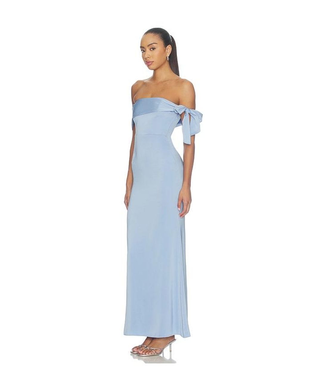 MORE TO COME Blue Skyla Off Shoulder Gown