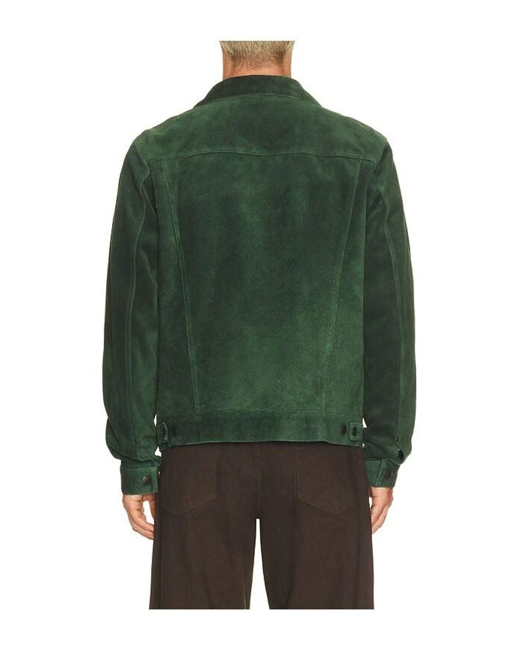 vowels Green Suede Trucker Jacket for men