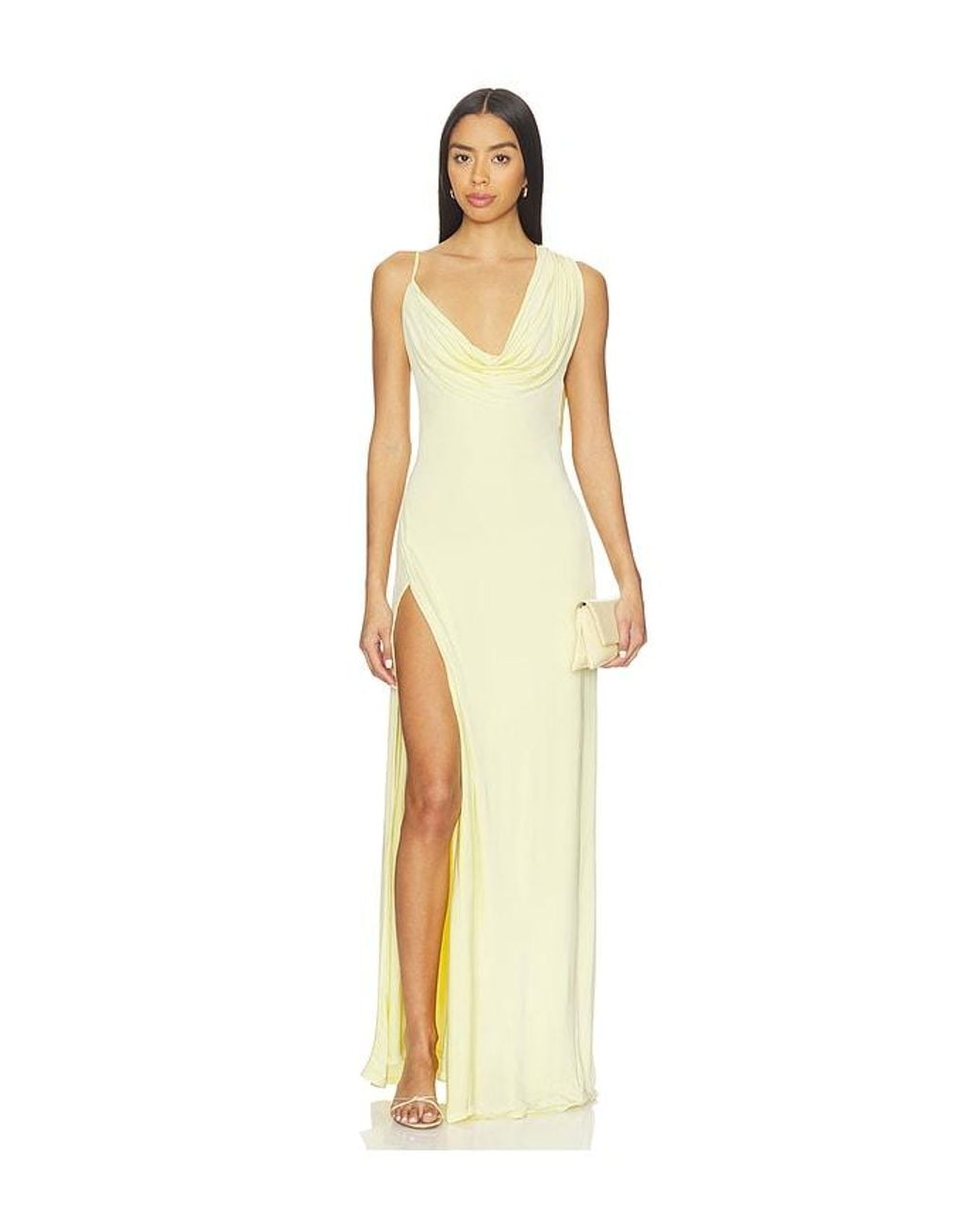 Nbd Metallic Tessa Draped Shoulder Maxi Dress