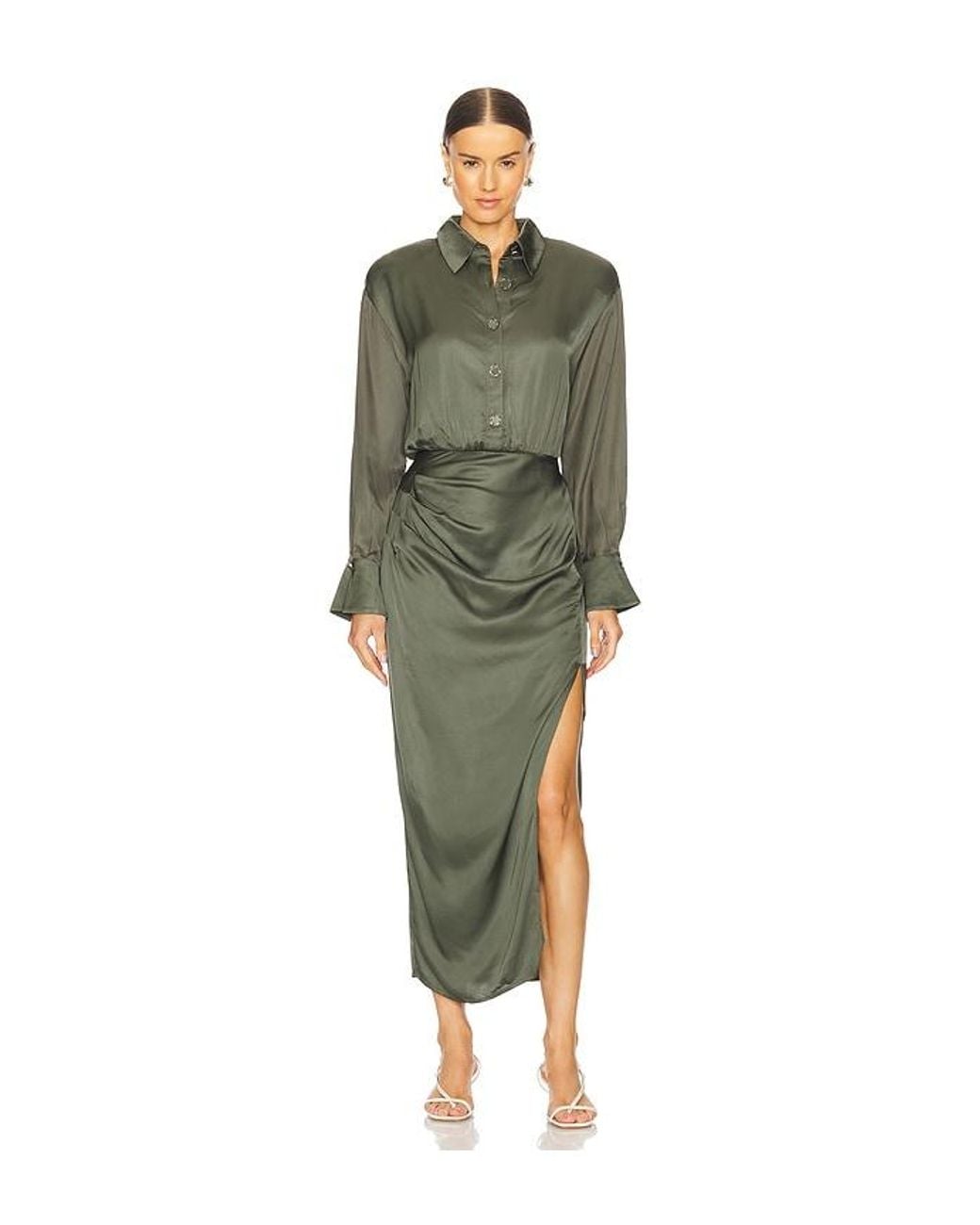 long sleeve green velvet dress DARK GREEN CRUSHED VELVET DRESS