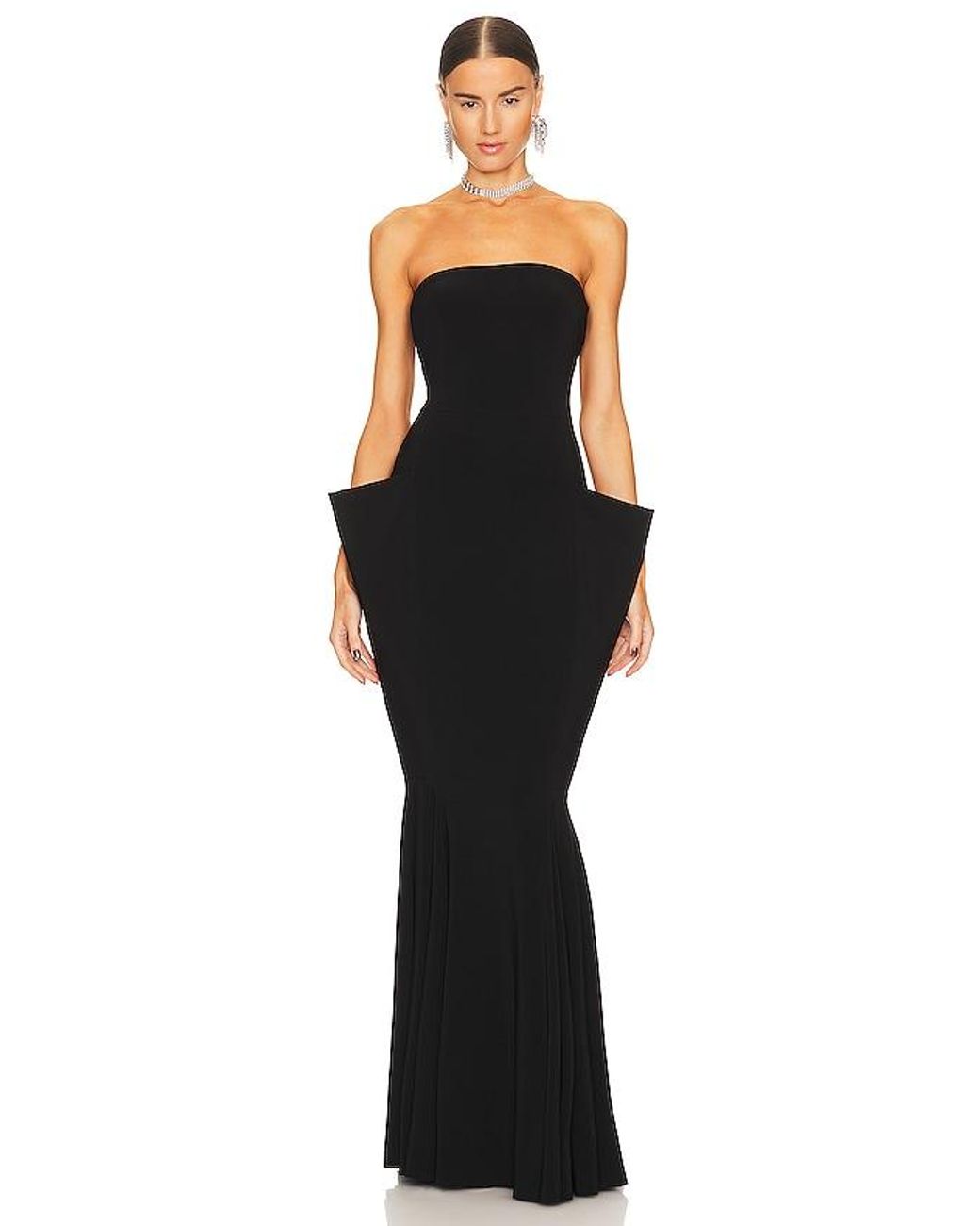 Norma Kamali Black Strapless Wing Fishtail Gown