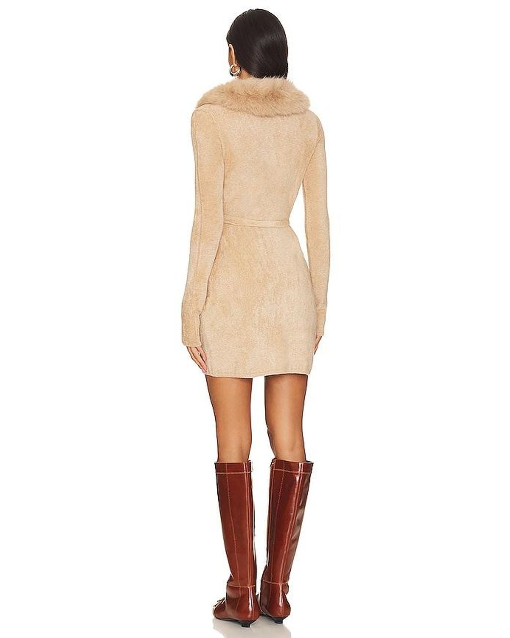 MAJORELLE Natural Candella Faux Fur Wrap Dress