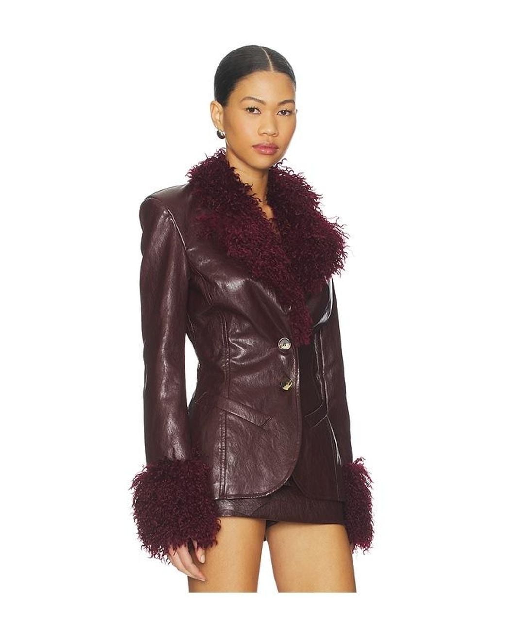 Milkwhite Purple Fitted Blazer With Faux Fur Detail