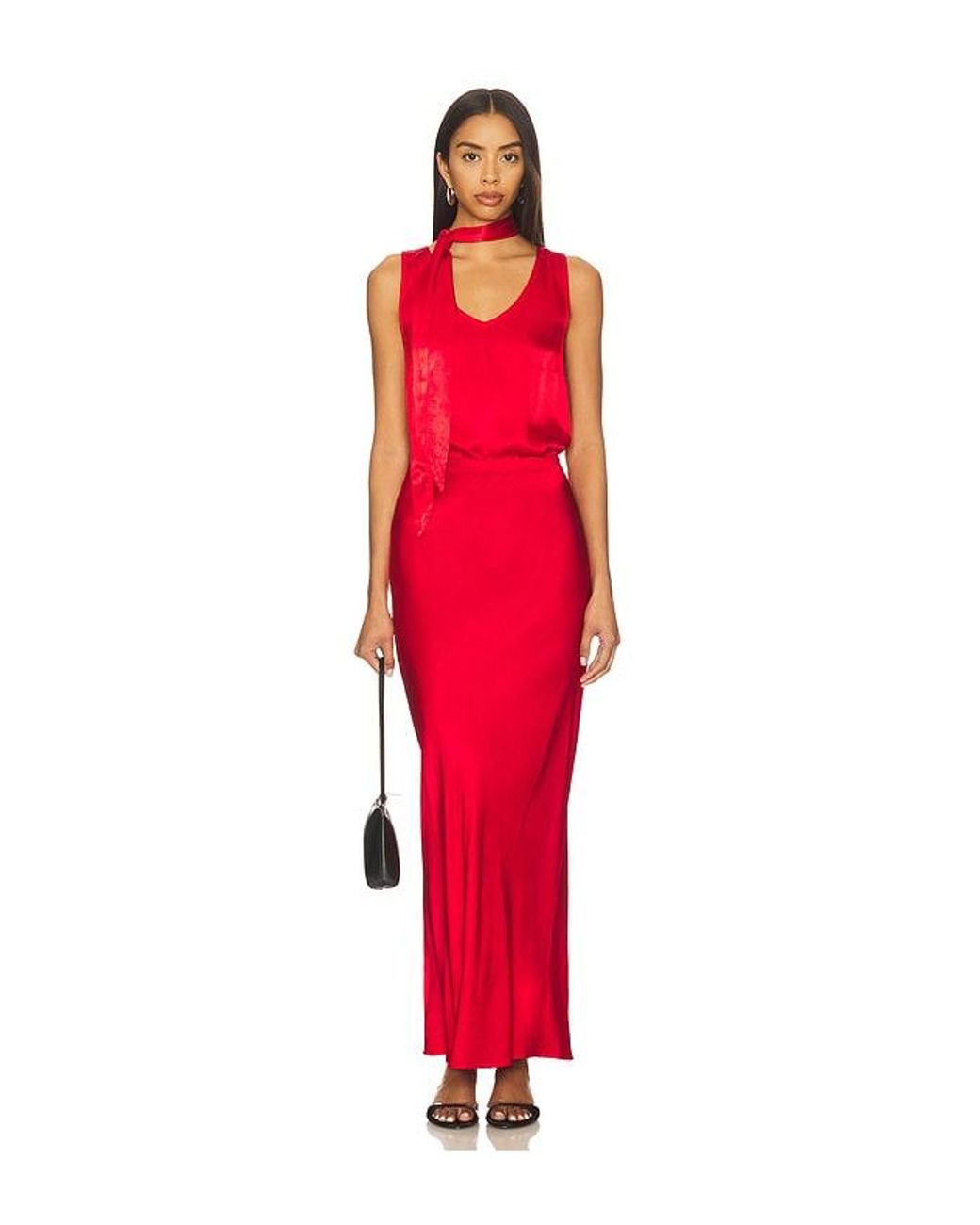 Bobi Red Midi Bias Cut Skirt