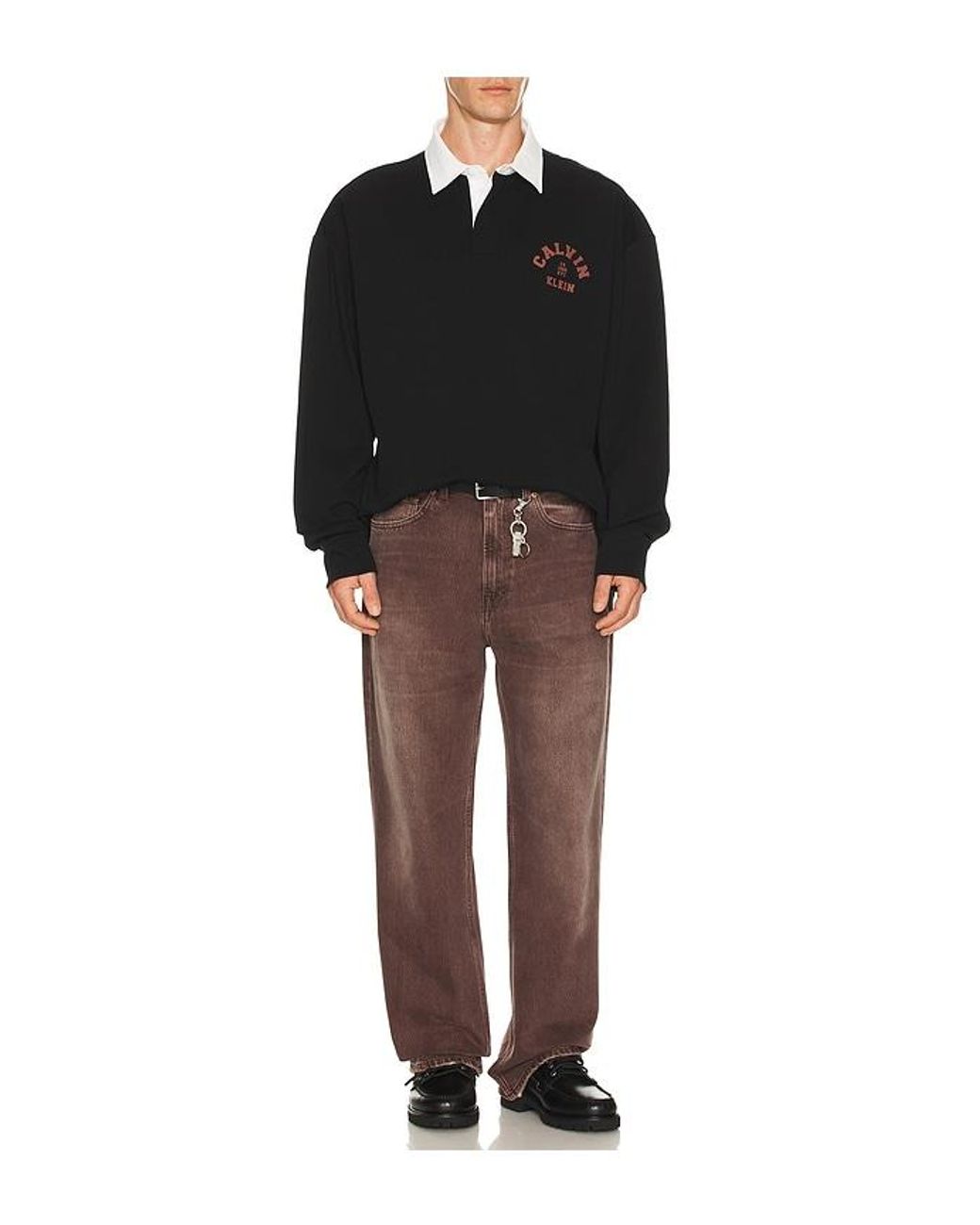 Calvin Klein Black Compact Rugby Long Sleeve Polo for men