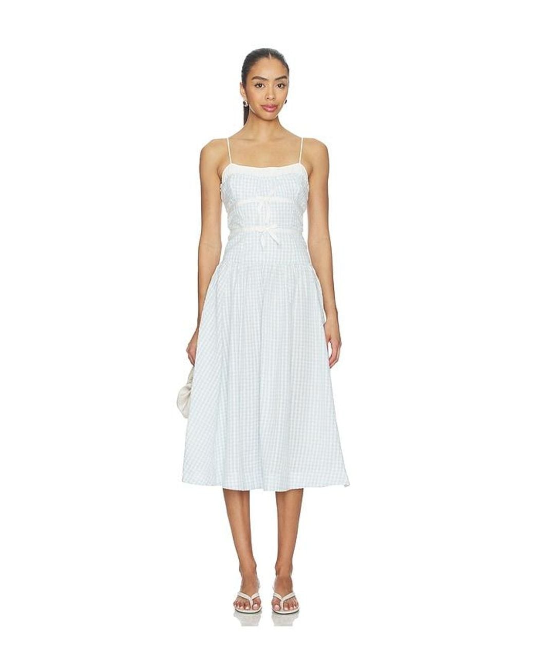 For Love & Lemons White Georgia Gingham Midi Dress