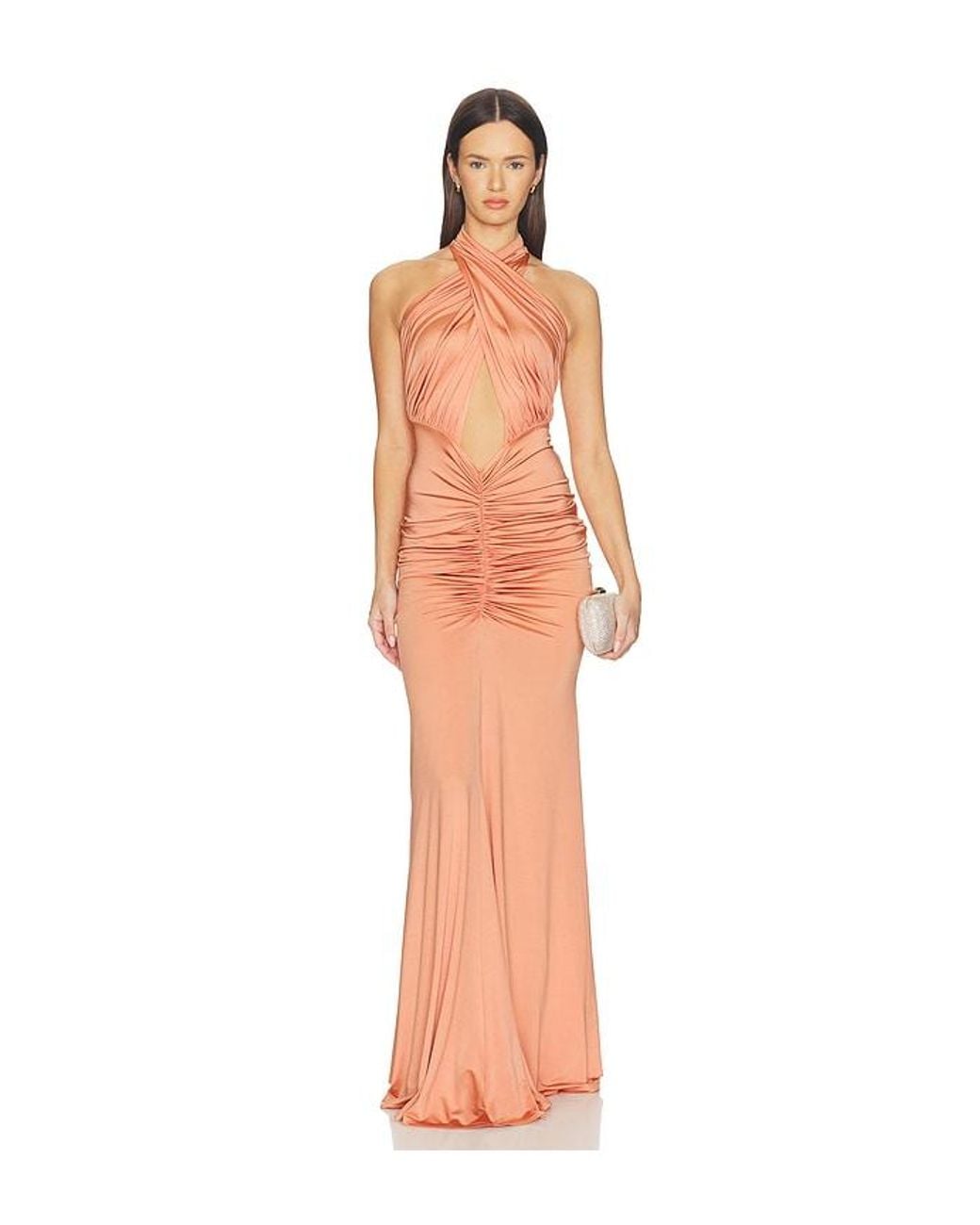 LAPOINTE White Sleeveless Halter Ruched Gown