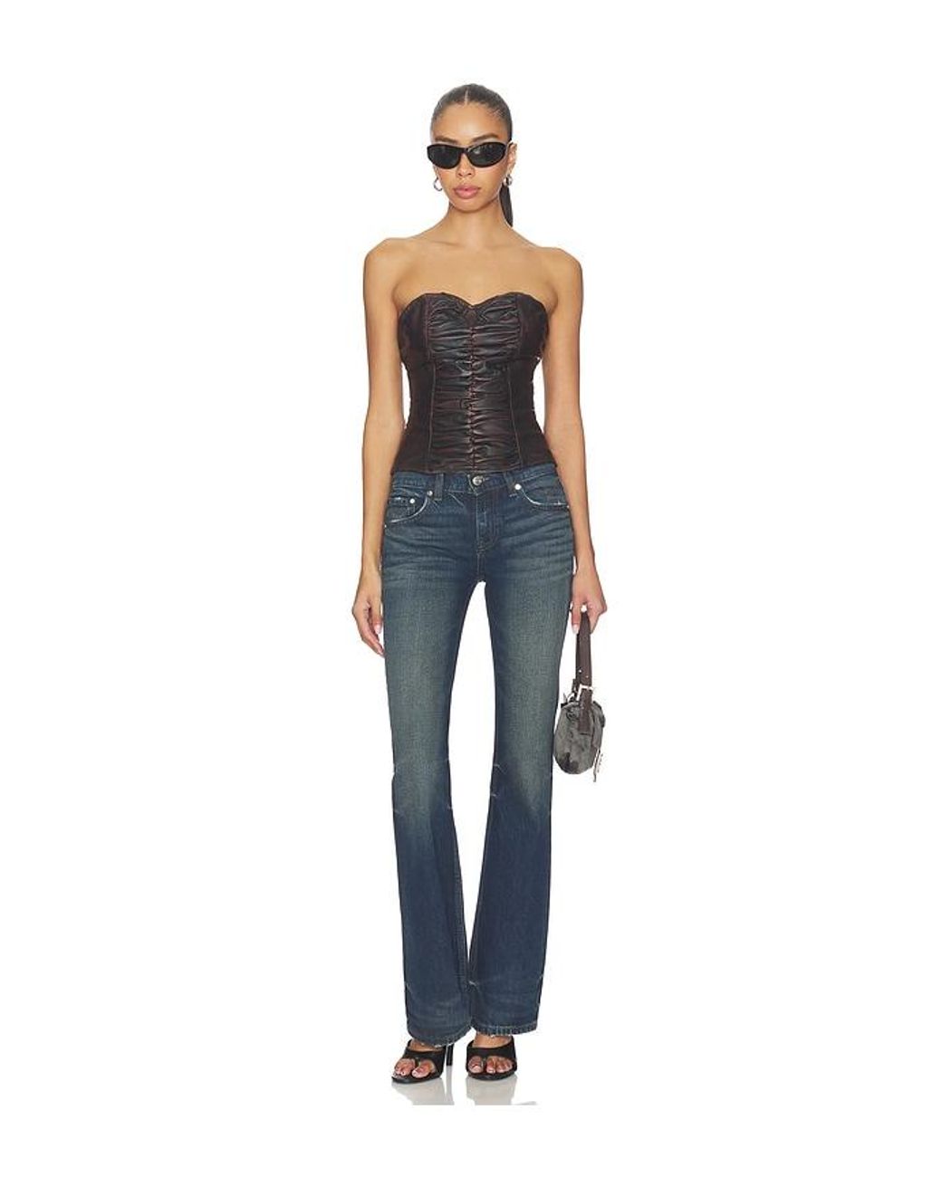 One Teaspoon Blue Leather Strapless Bustier Top