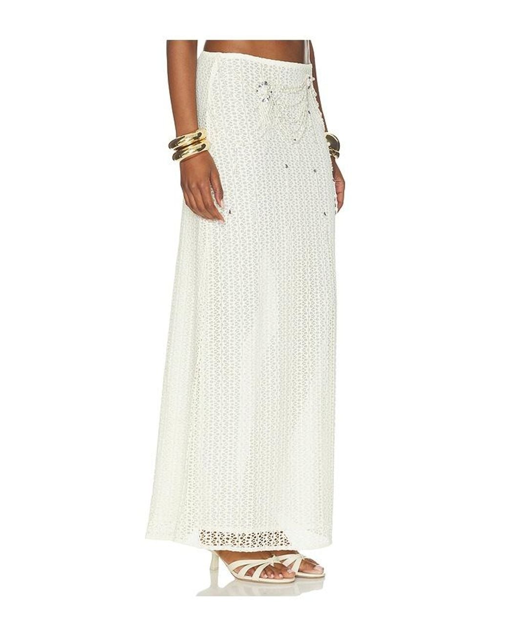 PATBO White Pearl Mesh Long Skirt