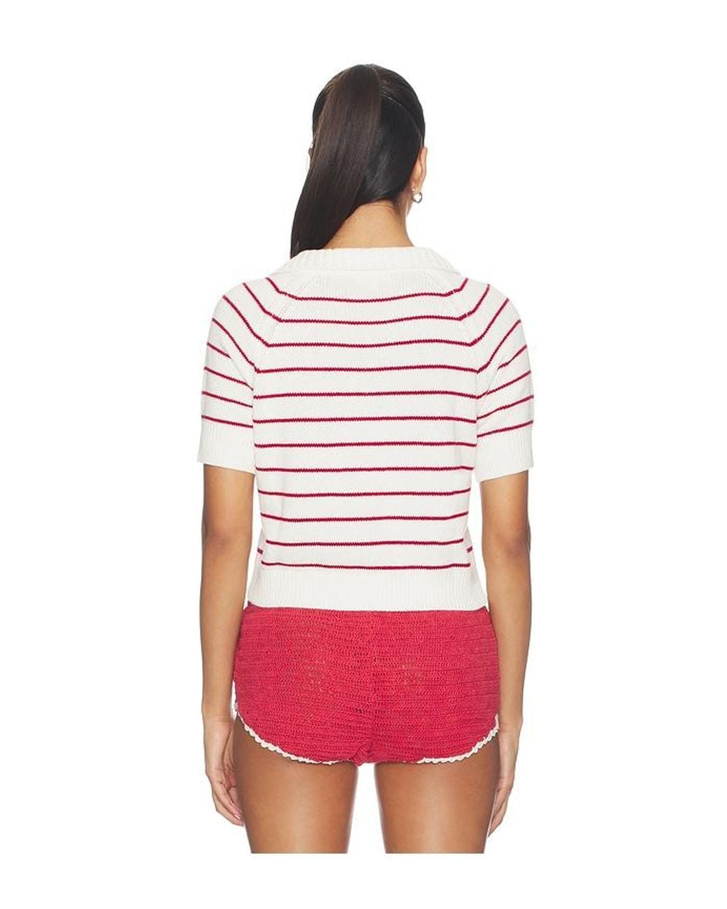 For Love & Lemons Red Betsy Striped Polo Tee