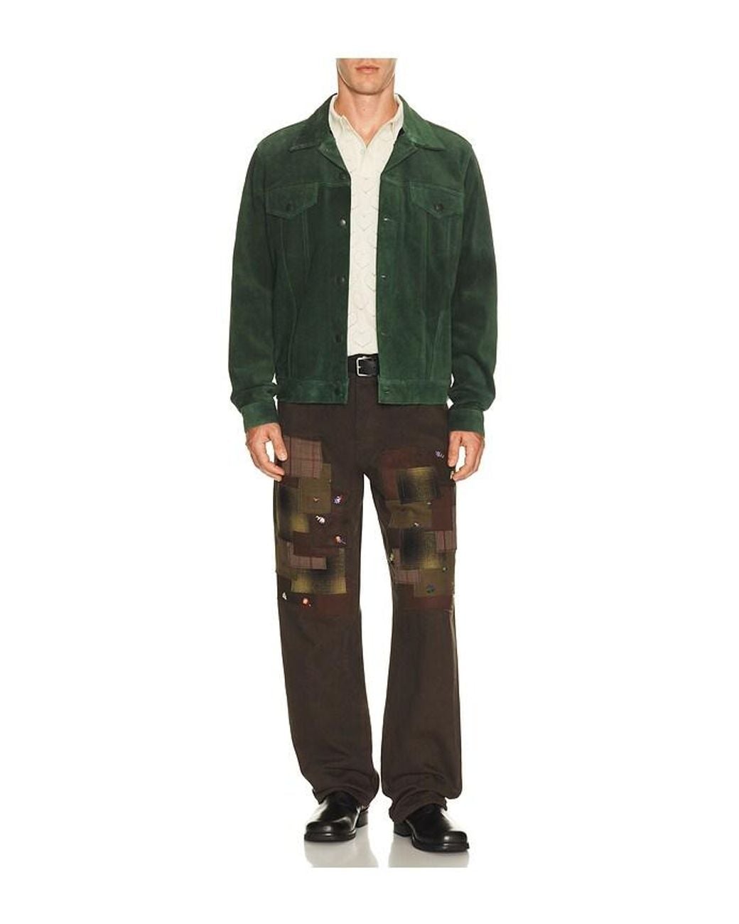 vowels Green Suede Trucker Jacket for men