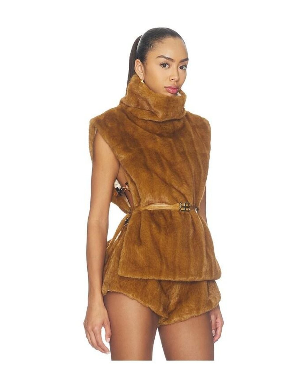 Bronx and Banco Brown Faux Mink Sleeveless Vest