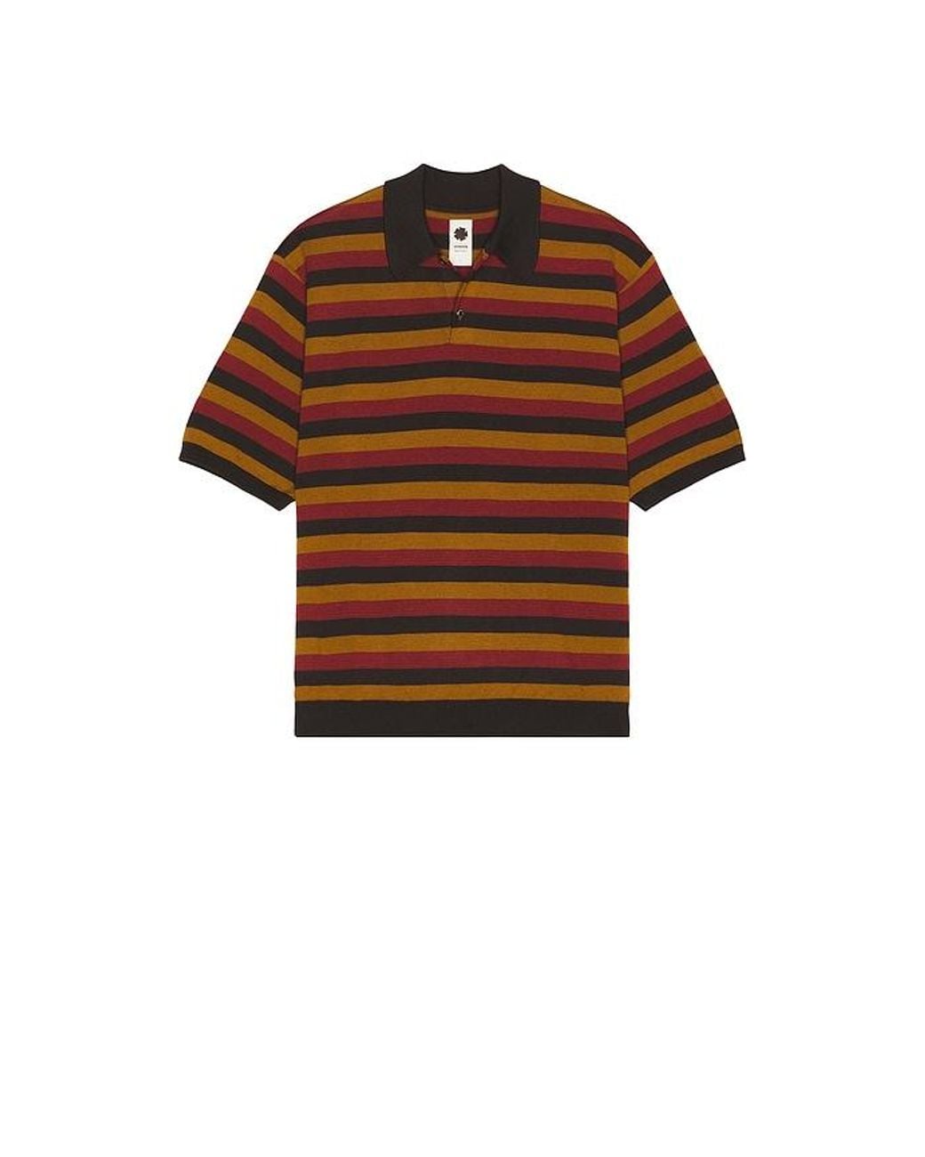 vowels Orange Long Sleeve Knitted Stripe Polo for men