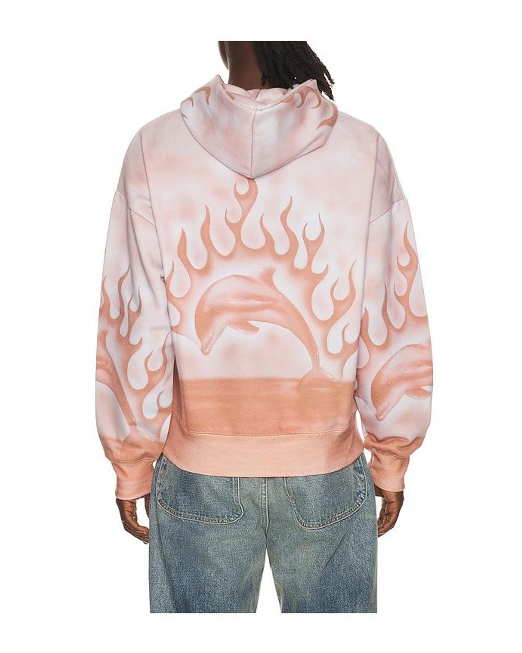 JUNGLES Pink Flaming Dolphin Airbrush Hoodie for men