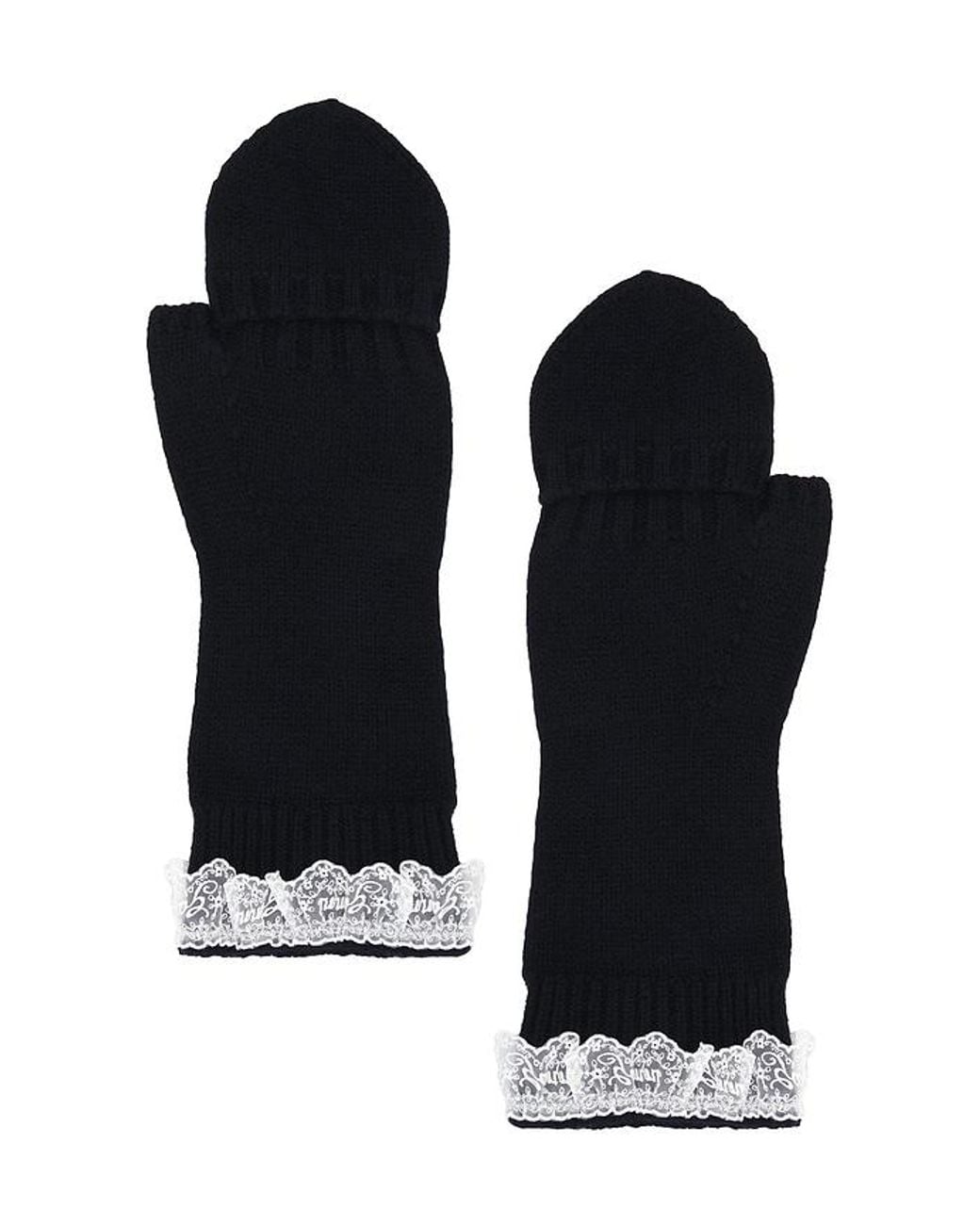 Ganni Black Compact Wool Lace Mittens