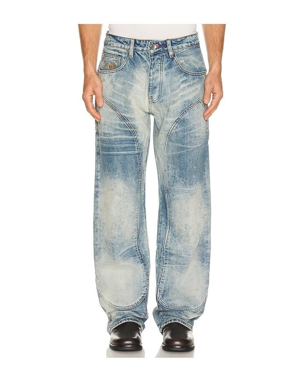 DIET STARTS MONDAY Blue Double Knee Bolt Denim Jeans for men
