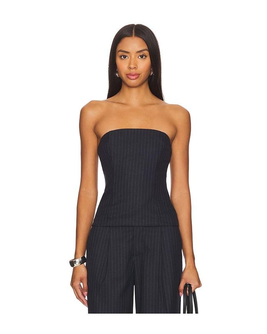 House of Harlow 1960 Black Pinstripe Strapless Wrap Top