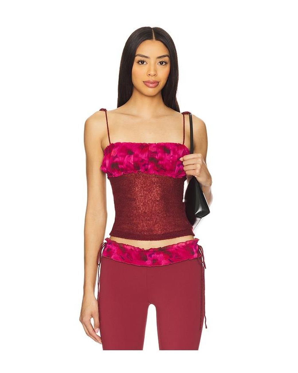 GUIZIO Red Ruched Knit Tank Top
