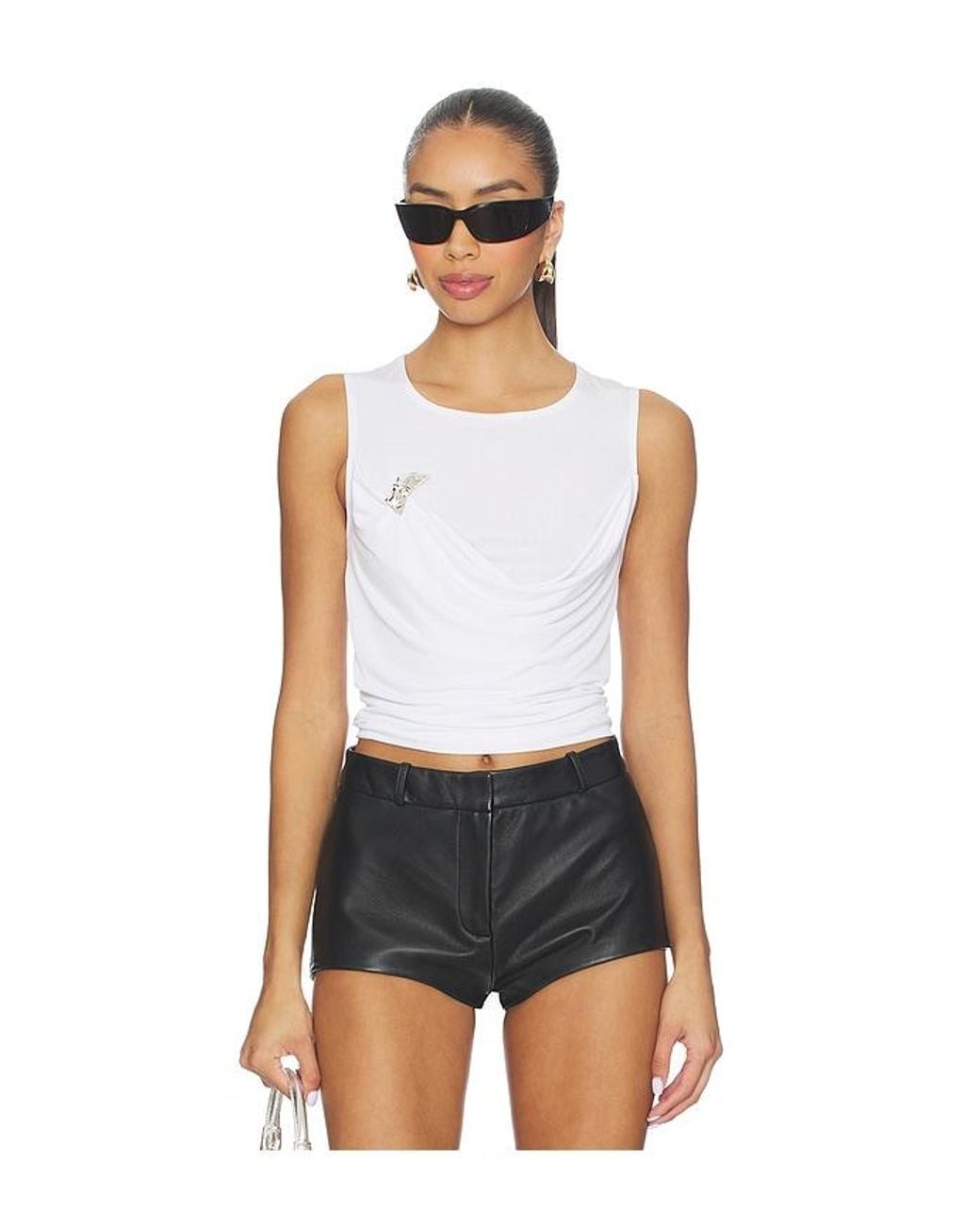 Kate Barton White Cowl Neck Draped Tank With Brooch
