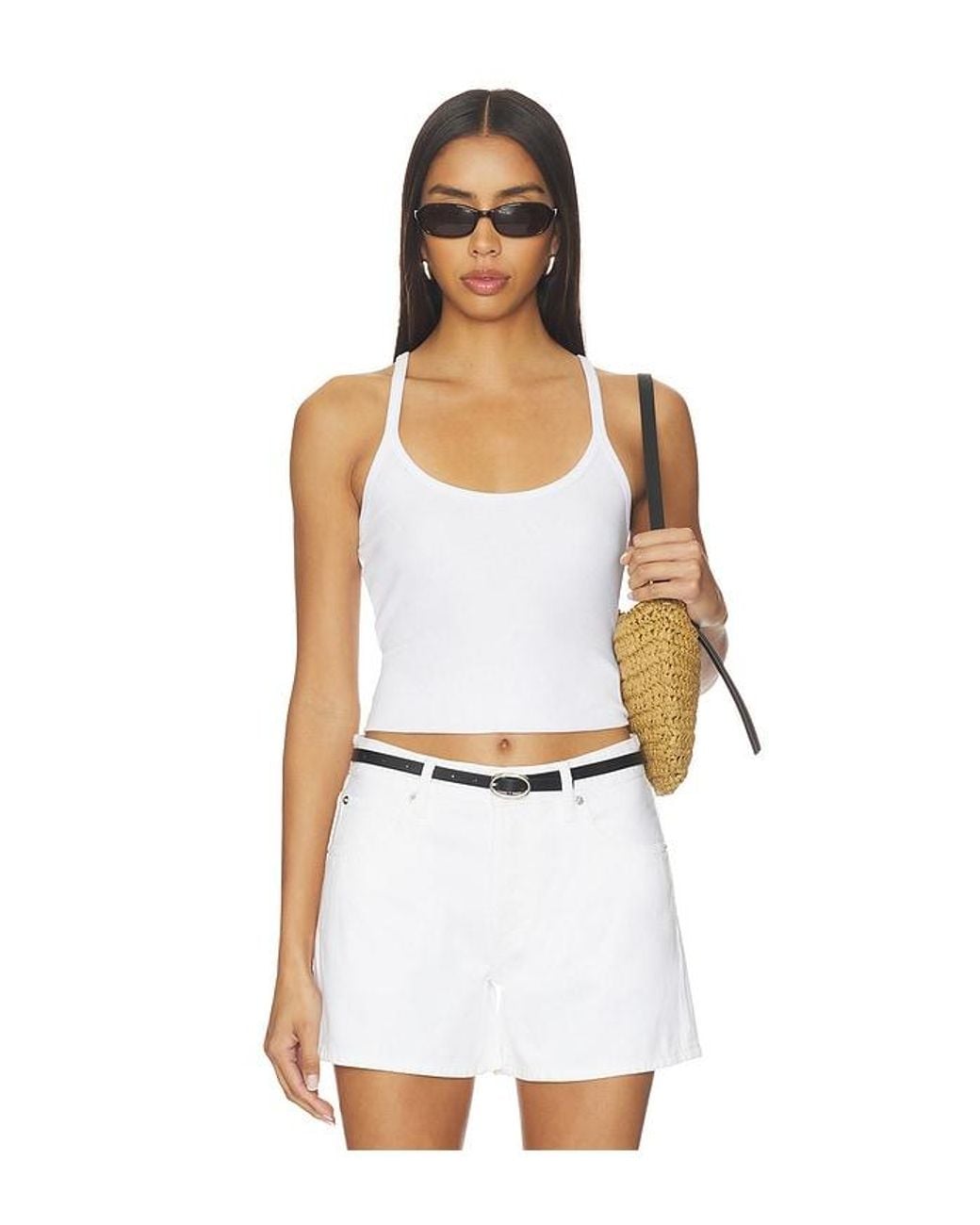 Enza Costa White Cotton Rib Cami Tank