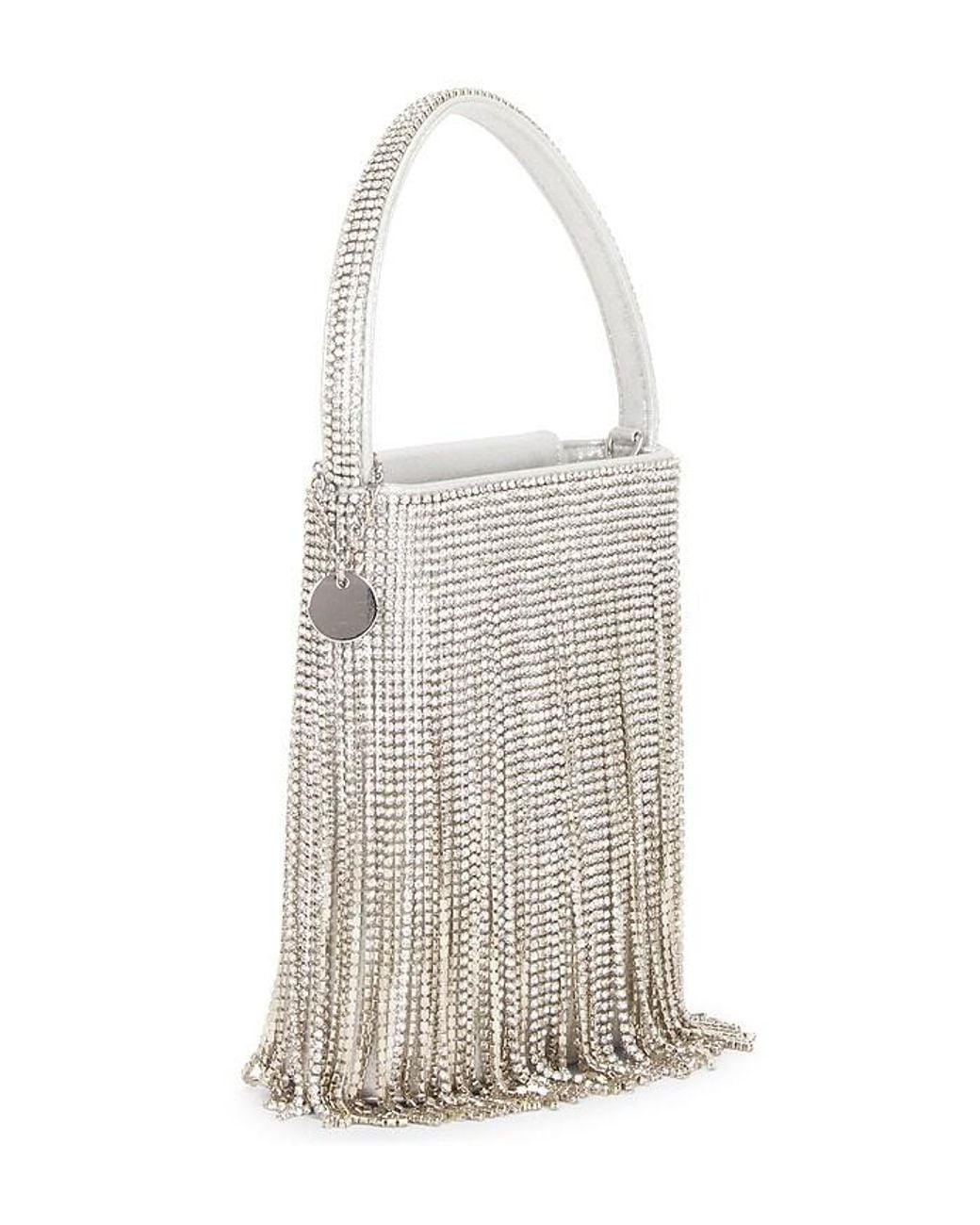 Olga Berg White Billie Crystal Fringe Bag