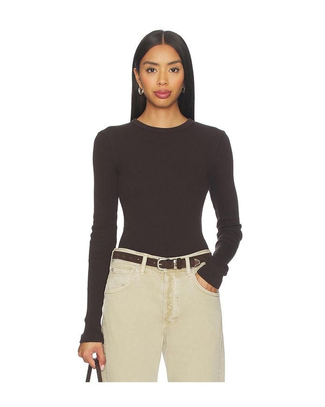 Citizens of Humanity Black Pilar Waffle Crewneck Top