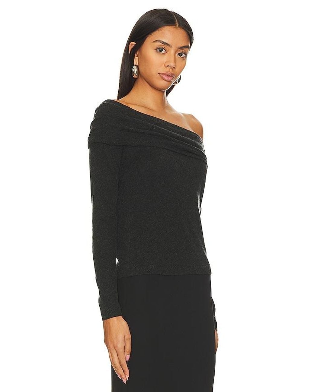 Enza Costa Black Cashmere One-Shoulder Top