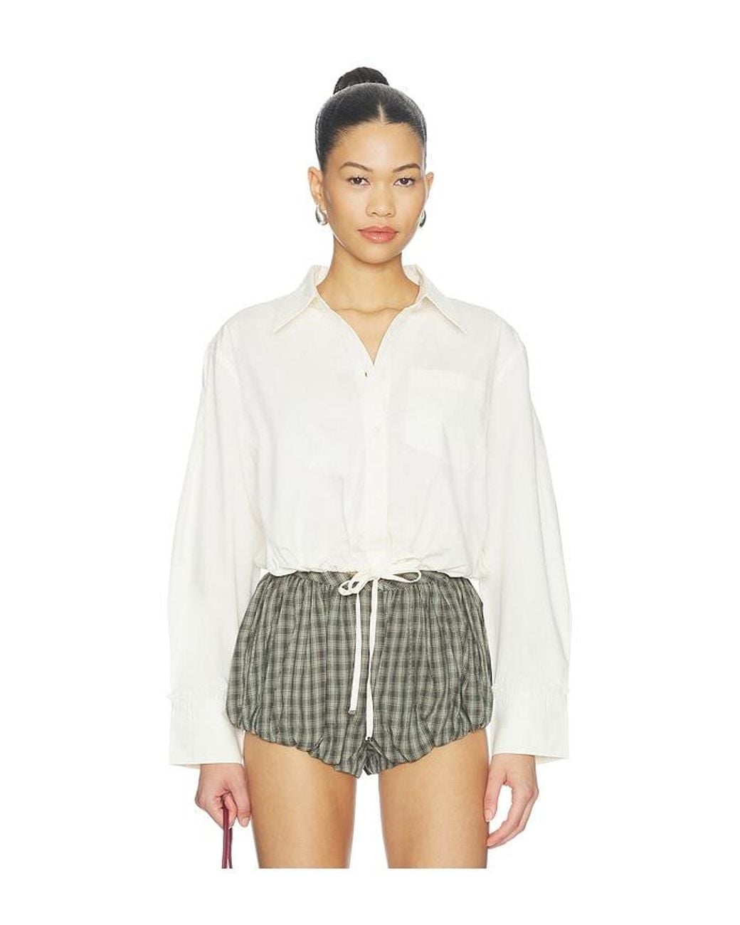 Ganni White Stretch Cotton Cropped Bowling Shirt