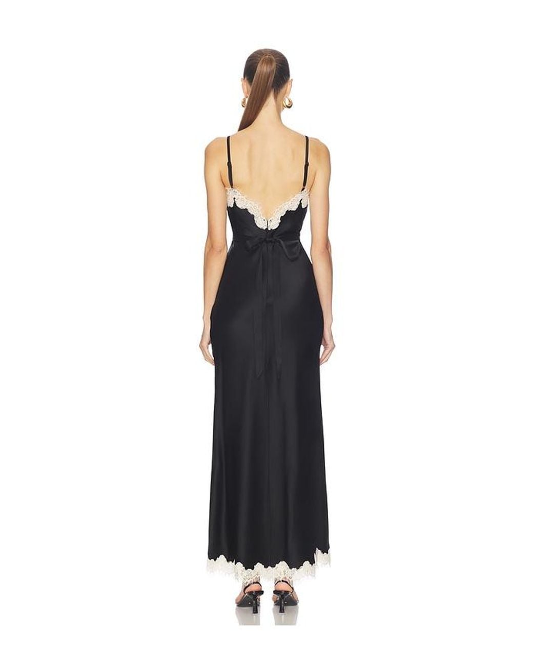 Alice + Olivia Blue Julietta Hi Slit Lace Trim Maxi Slip Dress