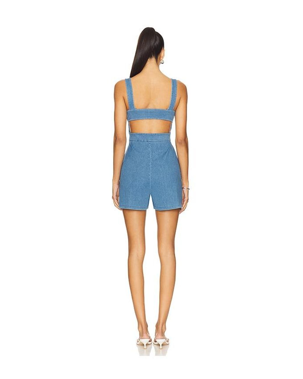 Susana Monaco Blue Stretch Denim Apron Romper