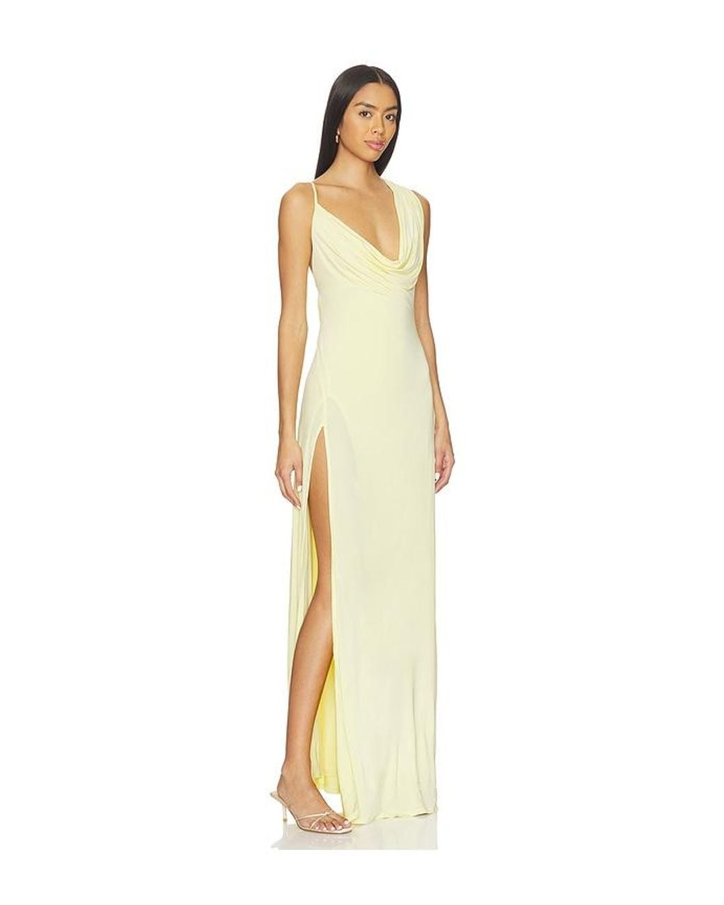 Nbd Metallic Tessa Draped Shoulder Maxi Dress