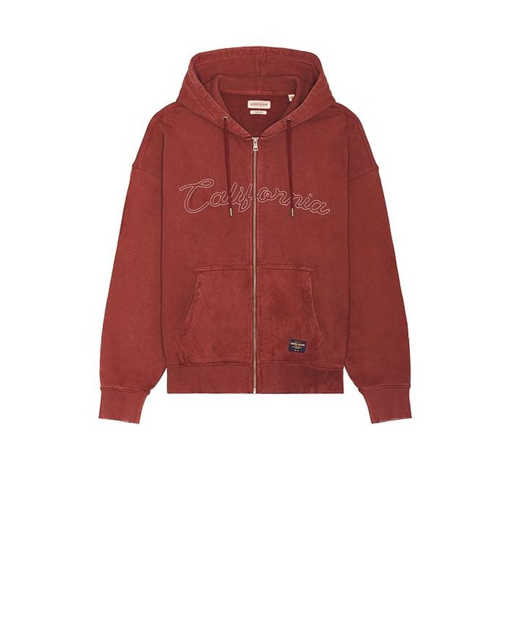Guess Red Chain Stitch Zip Up Hoodie for men