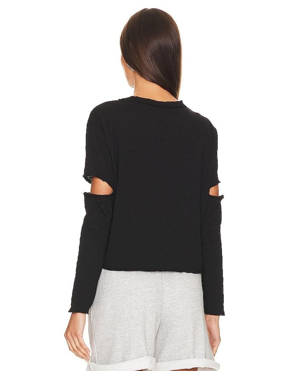 Bobi Black Elbow Cut Long Sleeve Top