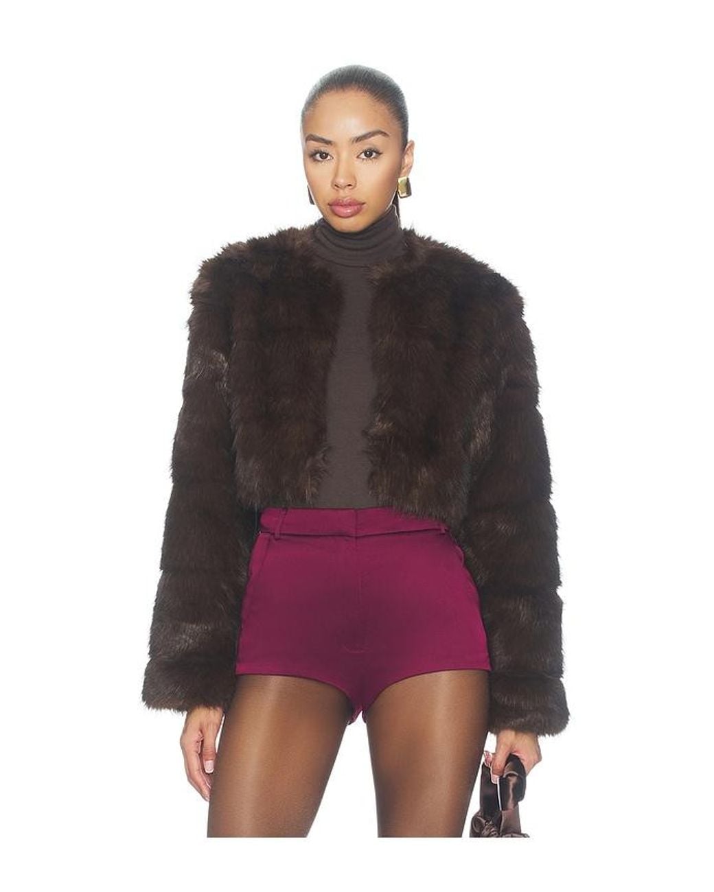 Bardot Brown Petro Cropped Faux Fur Jacket