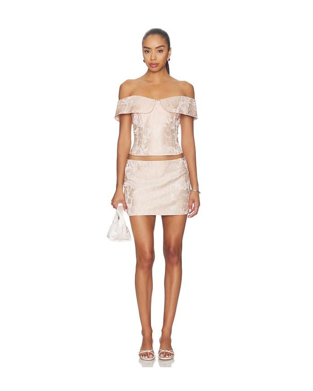 Milkwhite White Brocade Mini Skirt