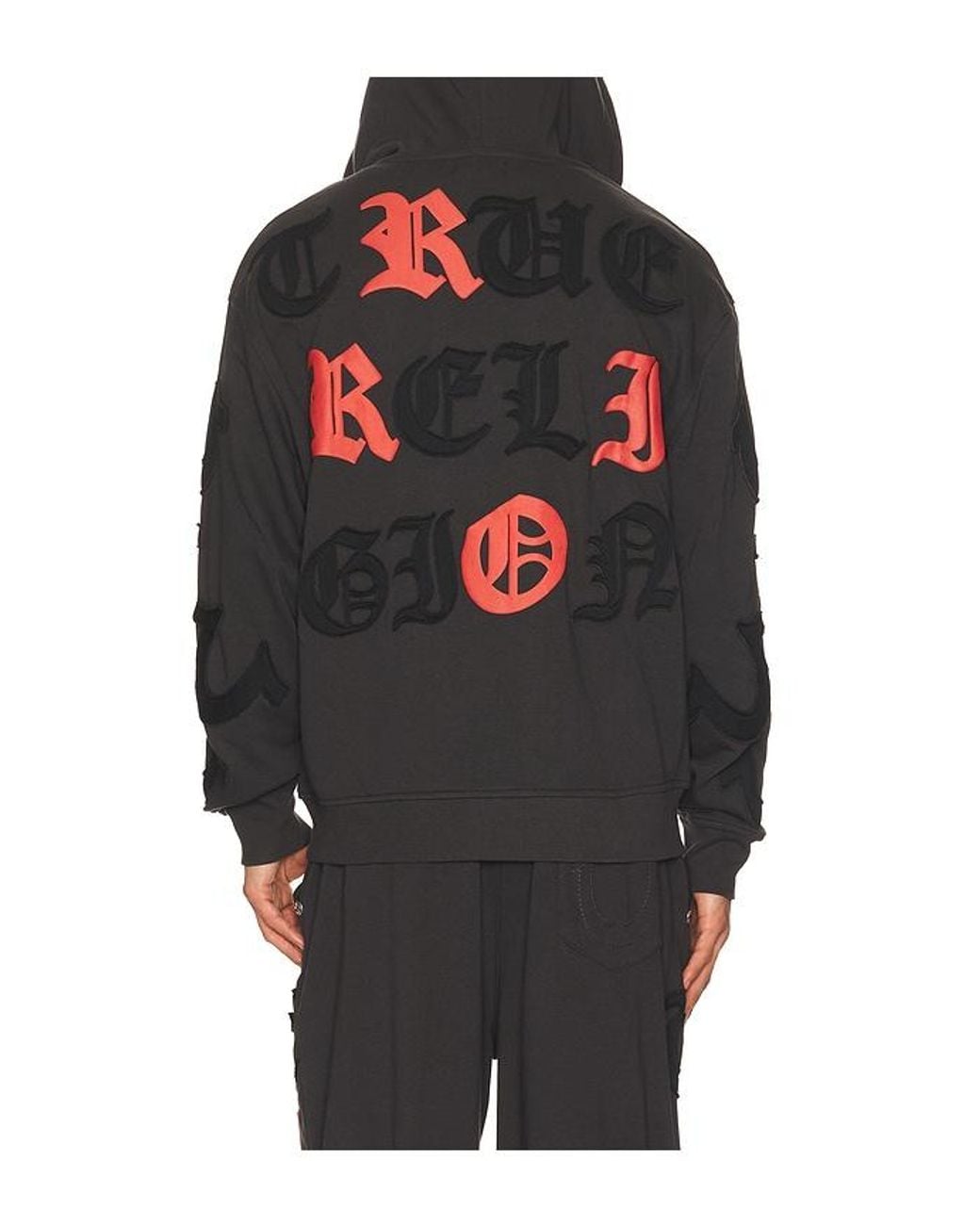 True Religion Black Tossed Logo Zip Hoodie for men