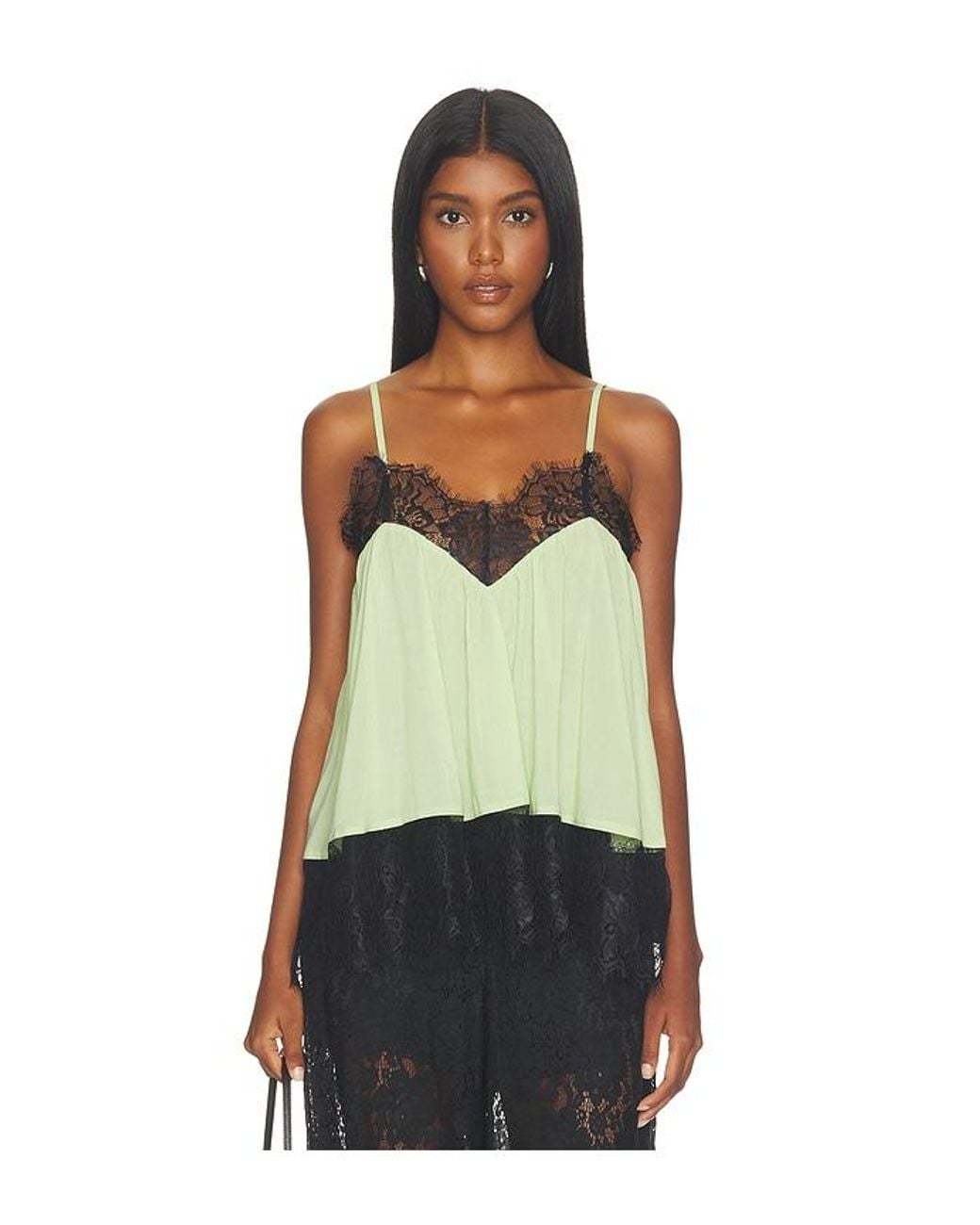 WeWoreWhat Green Lace Voile Cami Top