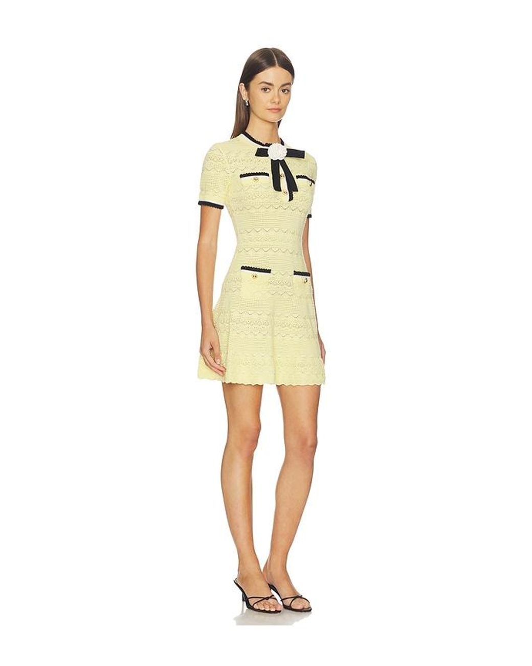 Self-Portrait Yellow Pointelle Knit Mini Dress