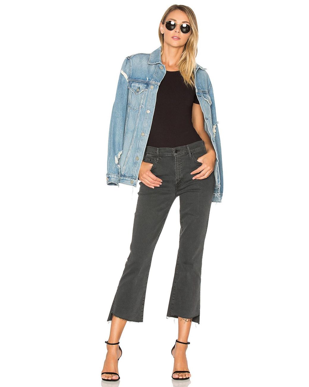 Mother Women's Black The Insider Crop Step Fray