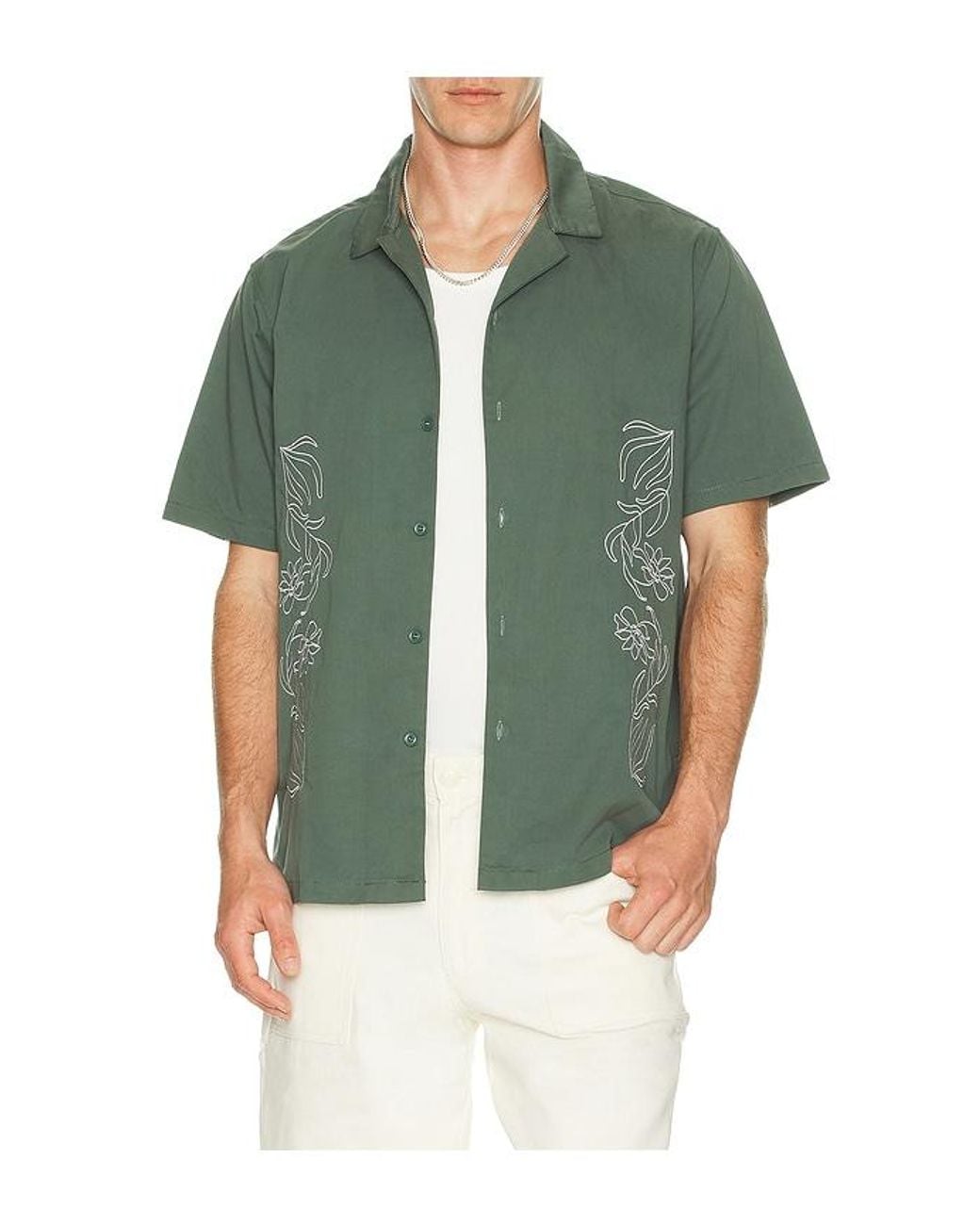 BOUND Green Floral Embroidery Shirt for men
