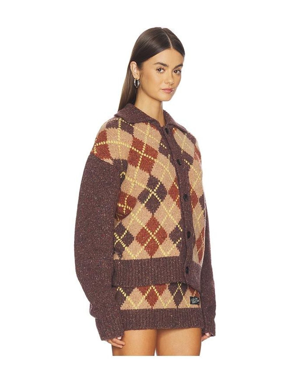 we11done Brown Knit Argyle Intarsia Cardigan