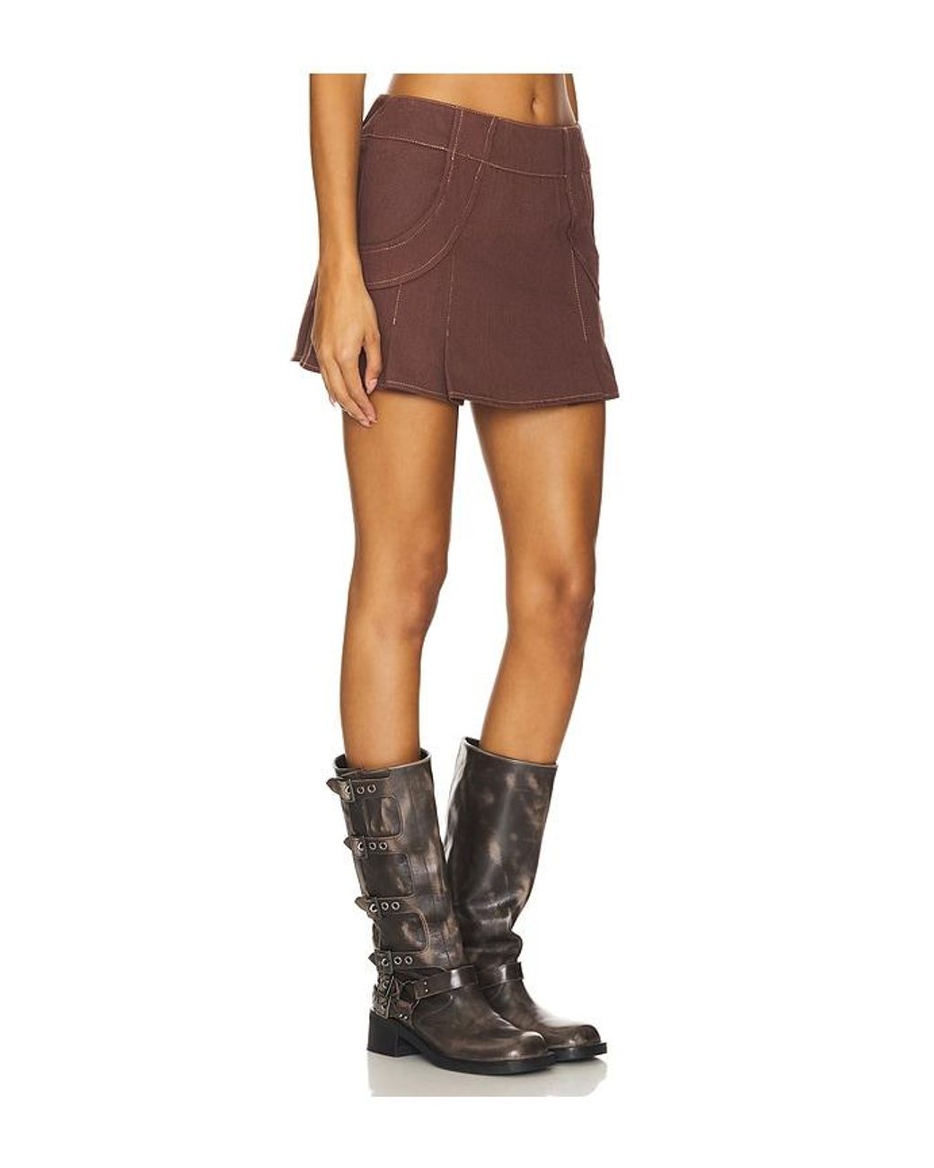 BY.DYLN Brown Rigid Cotton Mini Skirt