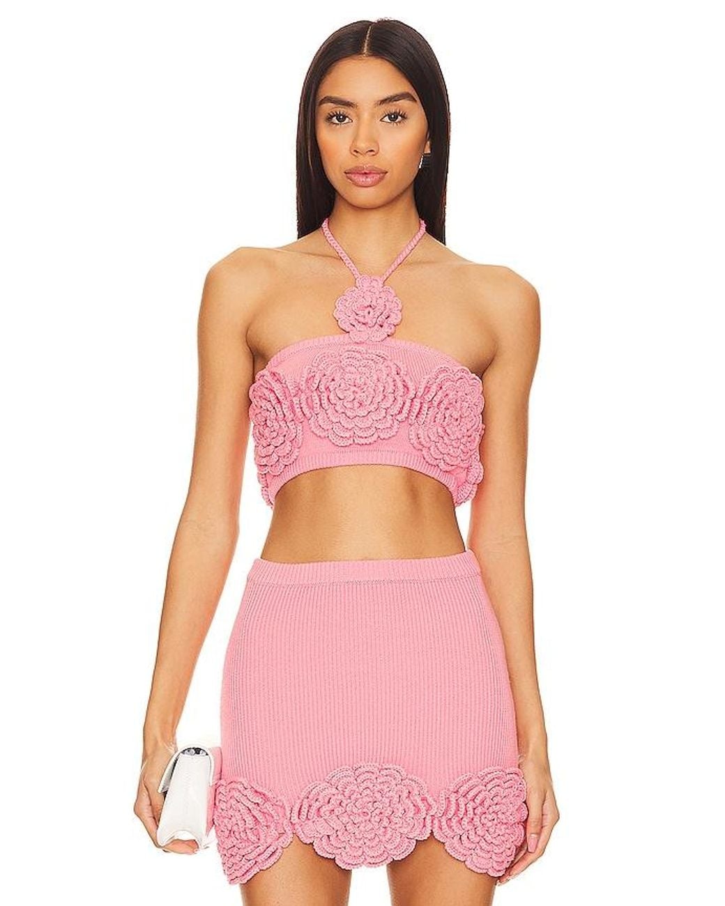 Lovers + Friends Pink Ashby Crochet Top