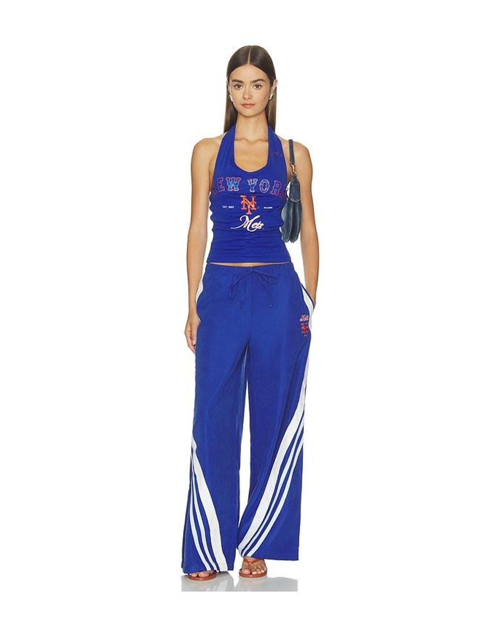 OFF SEASON Blue Ruched Halter Top