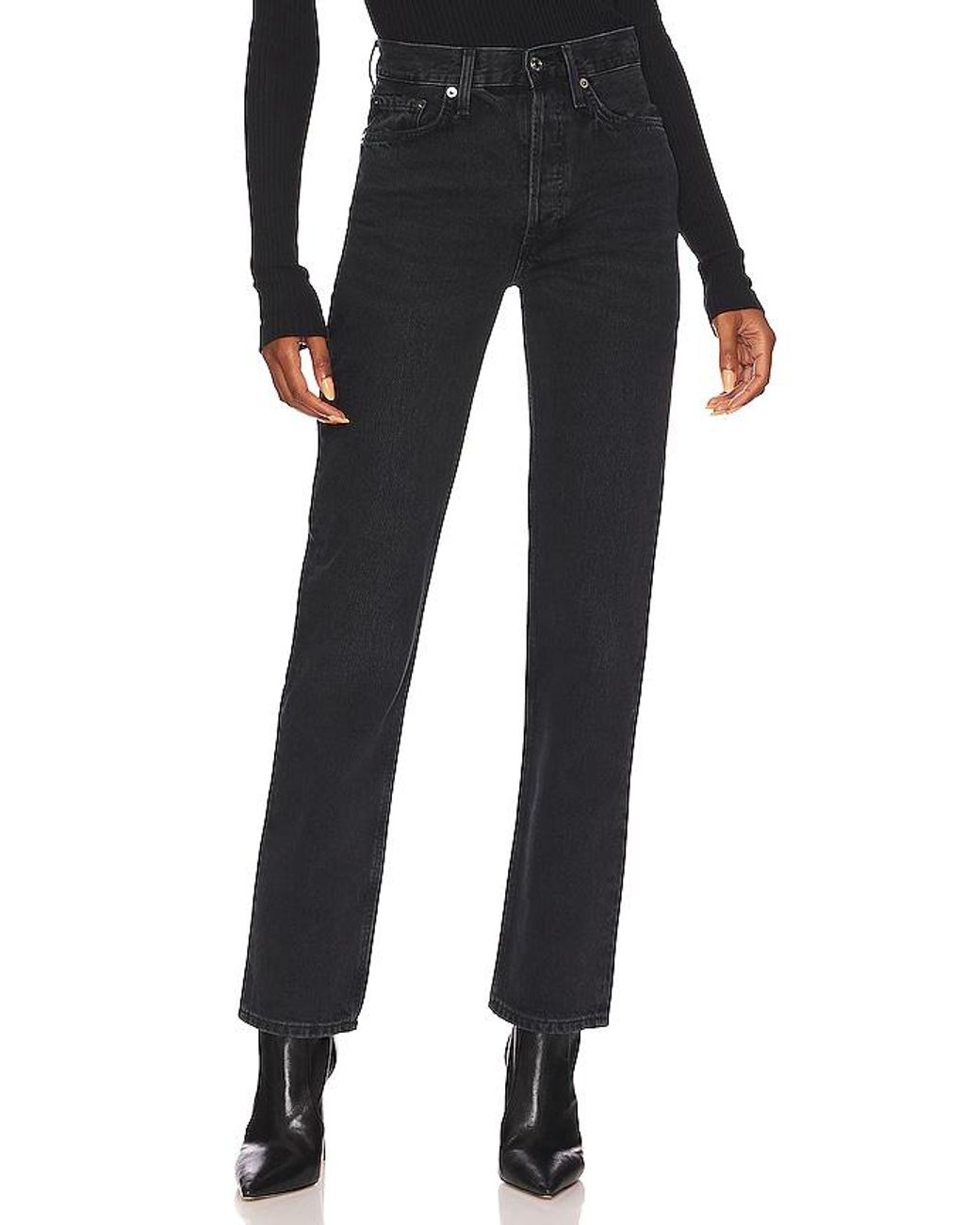 Agolde Black Lana Mid Rise Straight Jeans