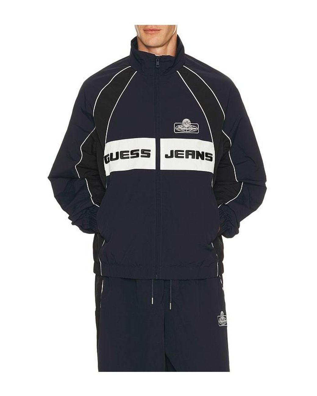 Guess Blue Crinkle Nylon Track Jacket for men
